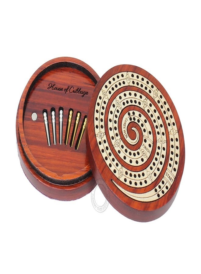 House of Cribbage - 2 Track 60 Points - Spiral Shape Pocket Size Wooden Travel Cribbage Board - Size 4 Inch (Bloodwood/Maple Wood) - Image 3